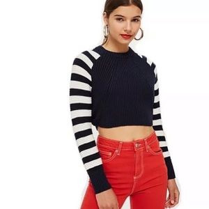 Topshop 4 Super Crop Sweater Stripe Navy Ivory